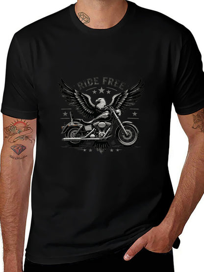 180g Pure Cotton Men's and Women's  "RIDE FREE" Graphic T-Shirt, USA Casual Cotton Tee