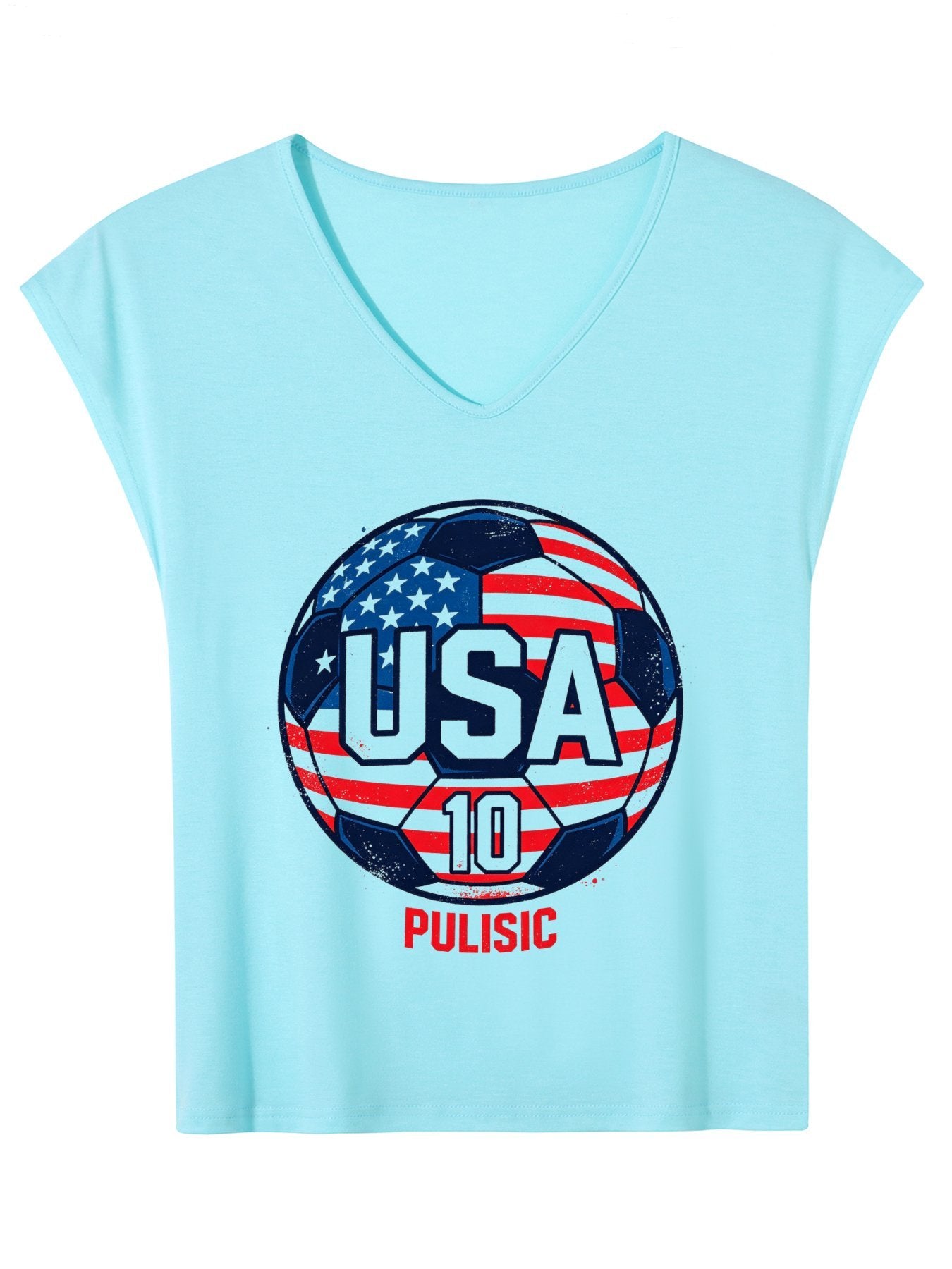 V-neck Sleeveless T-Shirt, Women's World Cup USA Soccer Graphic T-Shirt, USA Casual Cotton Tee