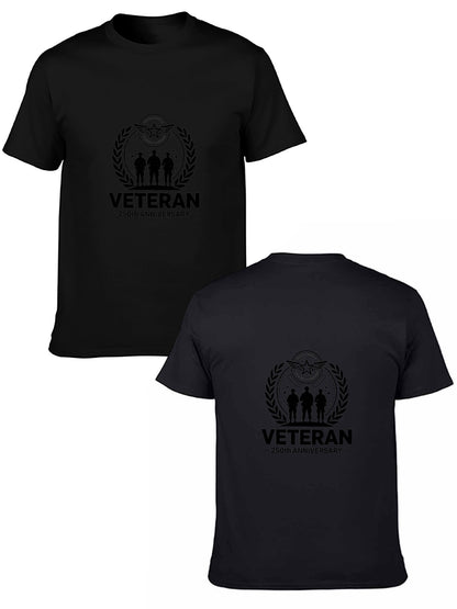 180g Pure Cotton Men's and Women's Patriotic "Veteran" Graphic Casual Cotton Tee for Daily Wear
