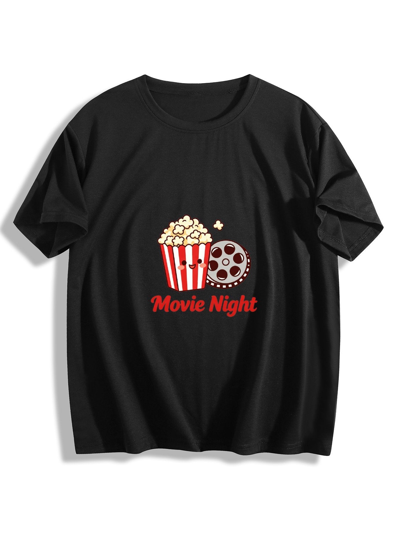180g Women's "Movie Tonight" Graphic T-Shirt, Casual Cotton Tee for Daily Wear