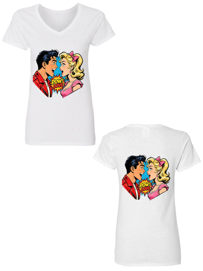 Pure Cotton V-neck Women's Lovers Graphic T-Shirt, USA Casual Cotton Tee