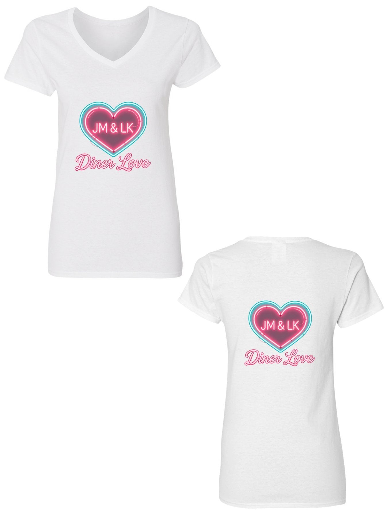 Pure Cotton V-neck Women's "Diner Love" Graphic T-Shirt, USA Casual Cotton Tee