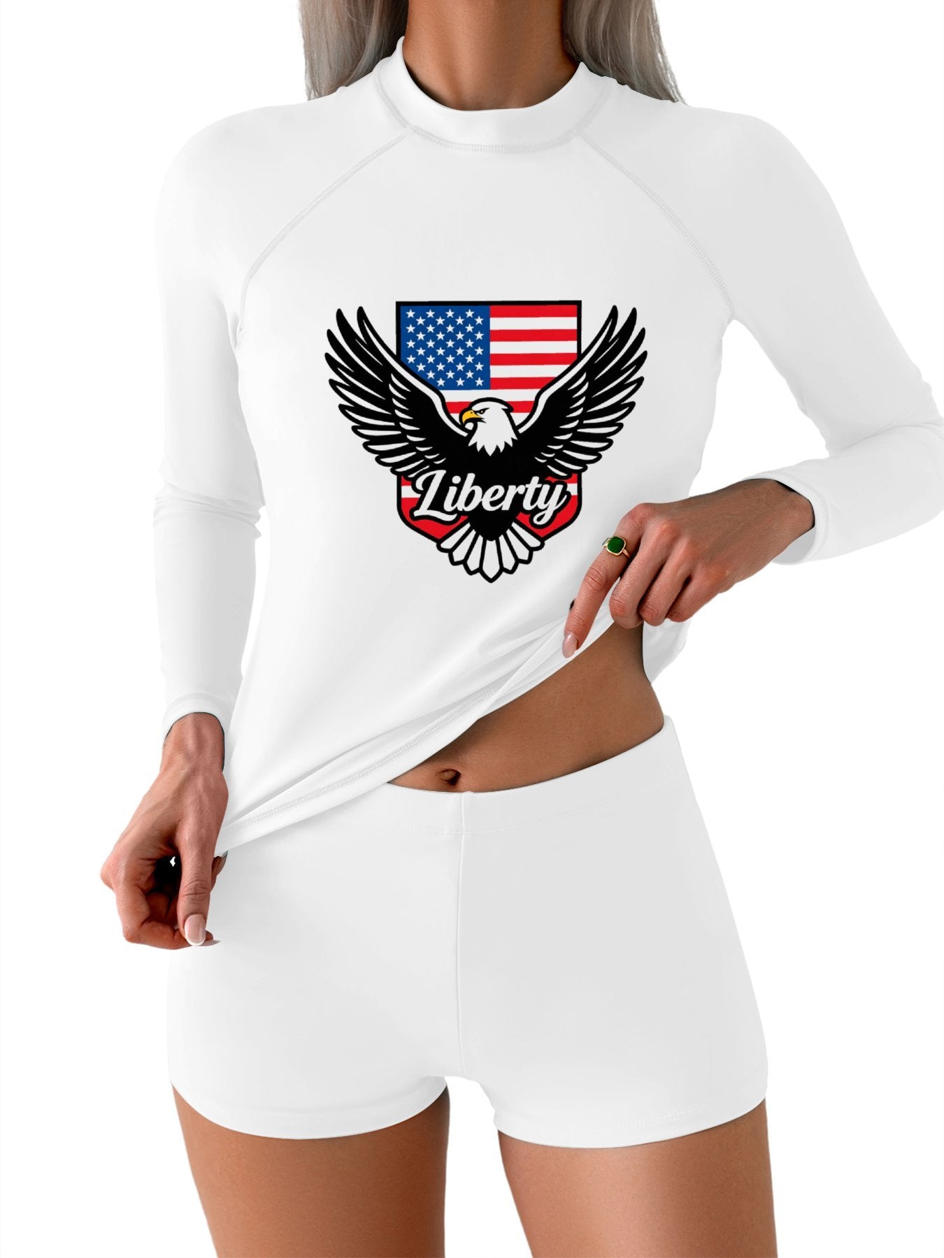 Printed Surf Wear Set, USA 250th. Graphic Customize Comfort Stretchy Bathing Suit for Ladies Outdoor Water Sports