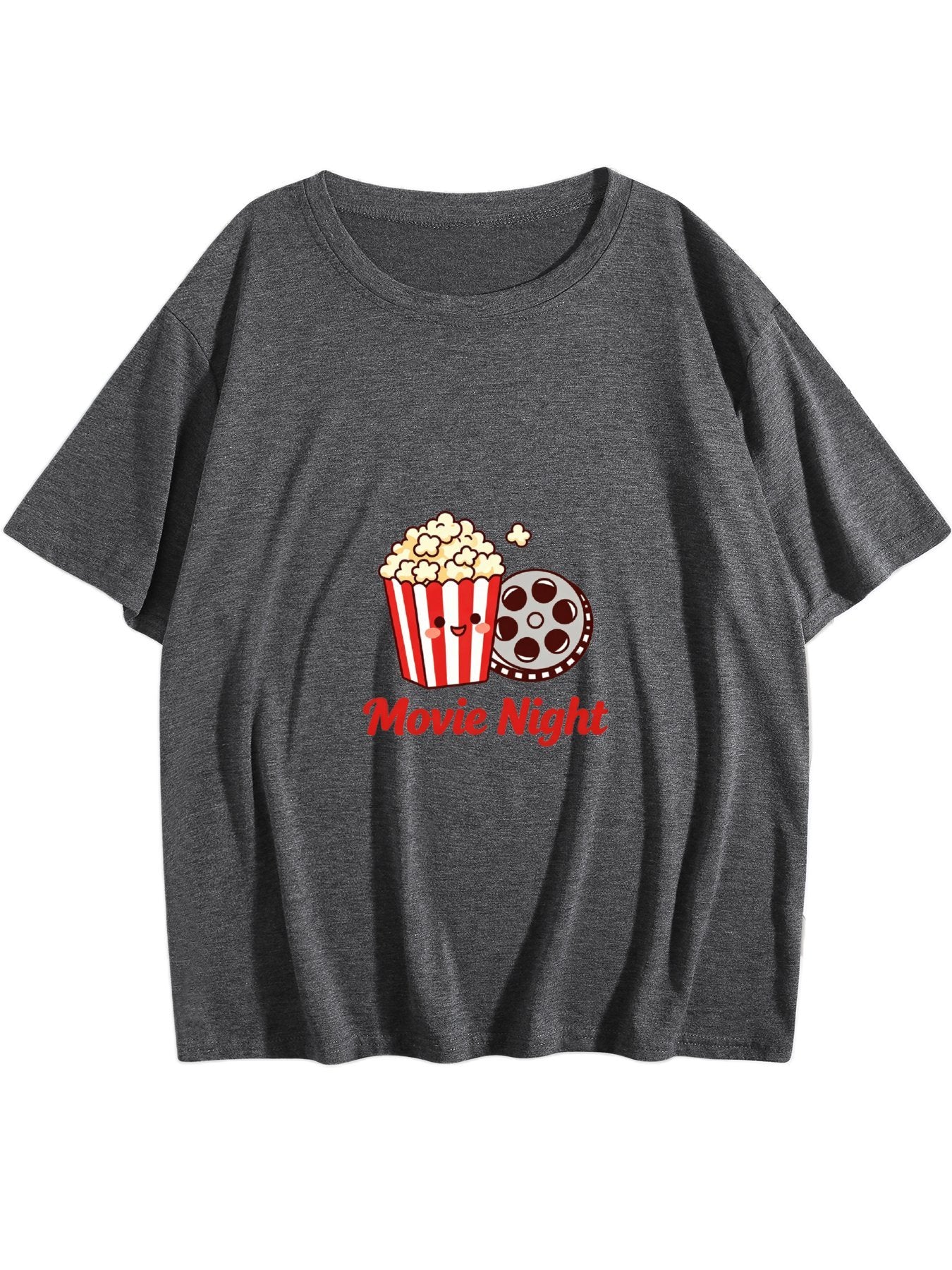 180g Women's "Movie Tonight" Graphic T-Shirt, Casual Cotton Tee for Daily Wear