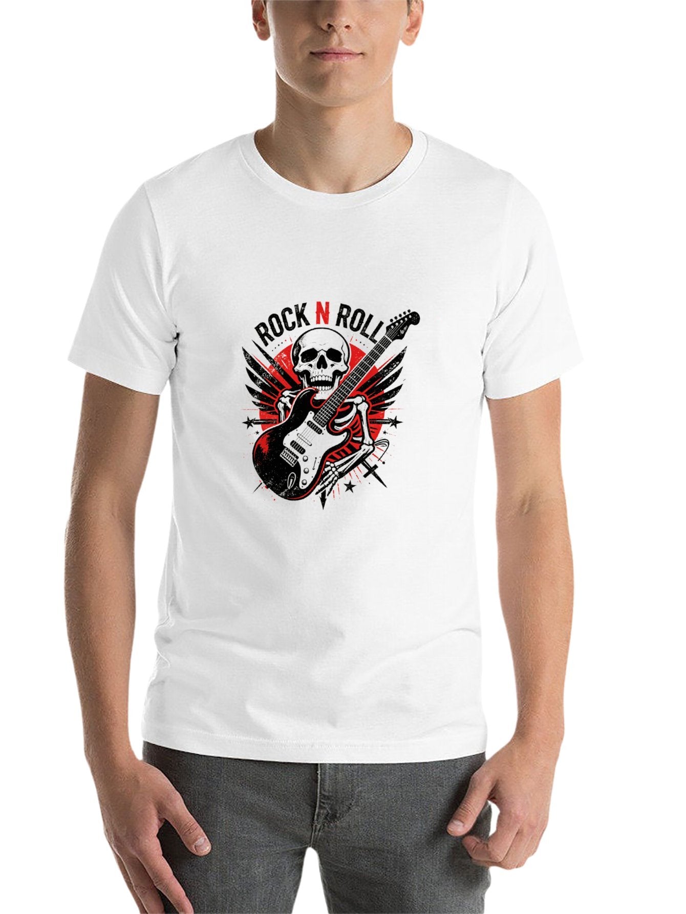 180g Pure Cotton Men's and Women's  "ROCK N ROLL" Graphic T-Shirt, USA Casual Cotton Tee