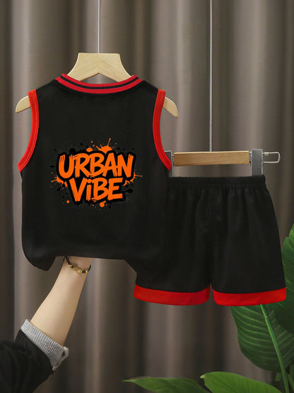 Kids Basketball Training Set, Youth Printed Basketball Suit Set for Daily Play