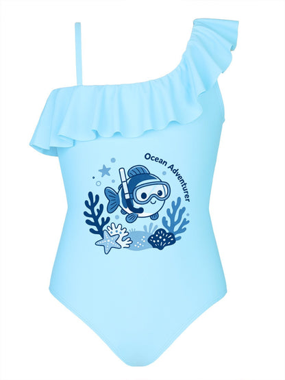 Printed Ruffled One Piece Swimsuit, Cute Summer Bathing Suit for Girls Beach Pool Party
