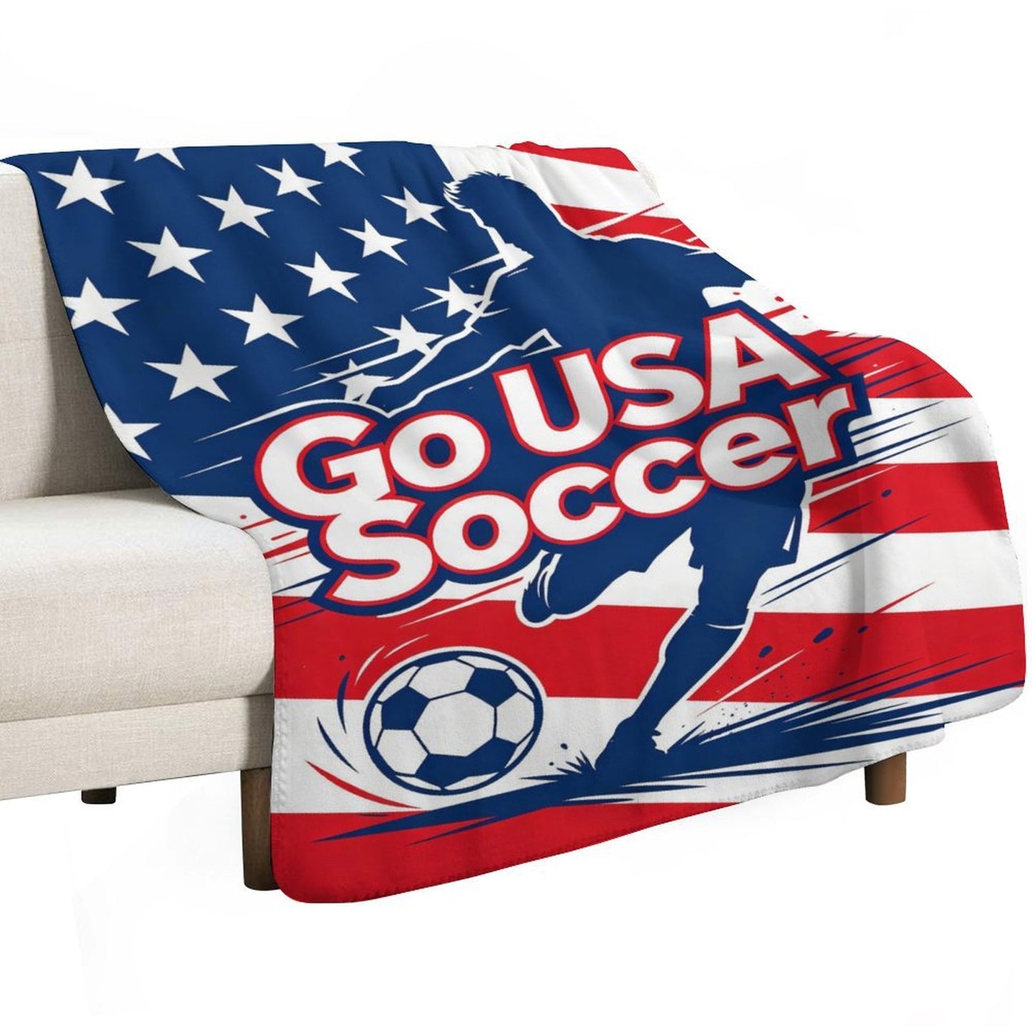30"x 40" 280gsm Flannel + 220gsm Sherpa Fleece Blanket World Cup"GO USA SOCCER" Graphic Blanket, Soft Cover for Daily Use