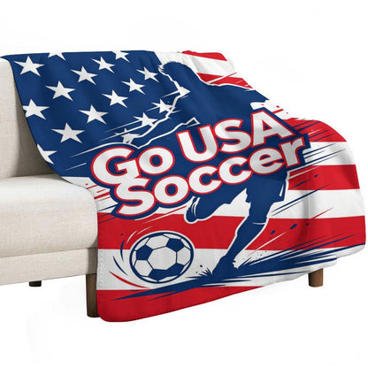 30"x 40" 280gsm Flannel + 220gsm Sherpa Fleece Blanket World Cup"GO USA SOCCER" Graphic Blanket, Soft Cover for Daily Use