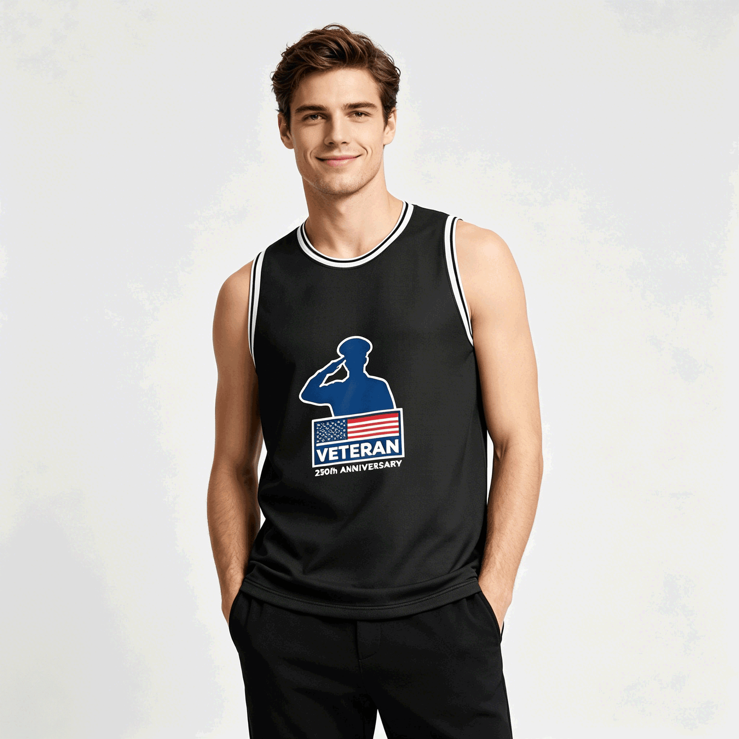 Custom Adult Basketball Jersey Personalized Print Basketball Top, USA 250th. Veteran Graphic