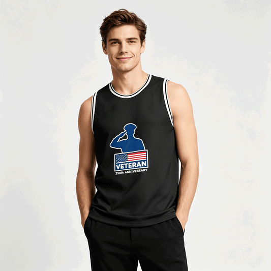 Custom Adult Basketball Jersey Personalized Print Basketball Top, USA 250th. Veteran Graphic