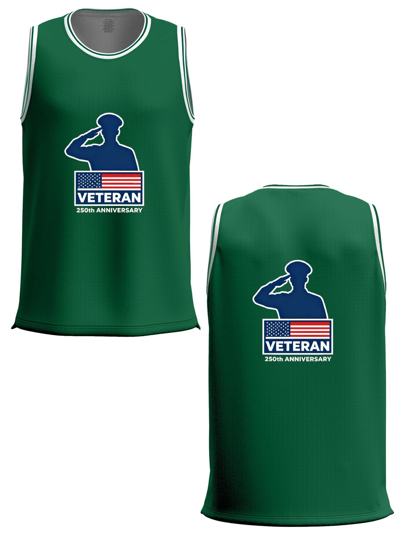 Custom Adult Basketball Jersey Personalized Print Basketball Top, USA 250th. Veteran Graphic