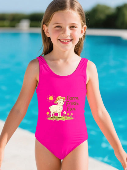 Cute Graphic One Piece Swimsuit for Girls, Perfect Summer Vacation Bathing Suit