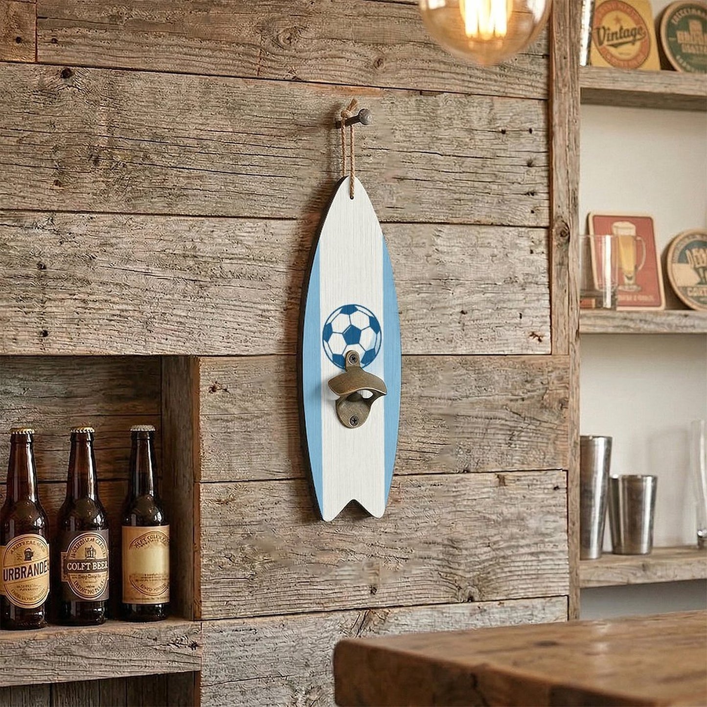 Surfboard Style Wooden Corkscrew, Novelty Beer & Wine Bottle Opener