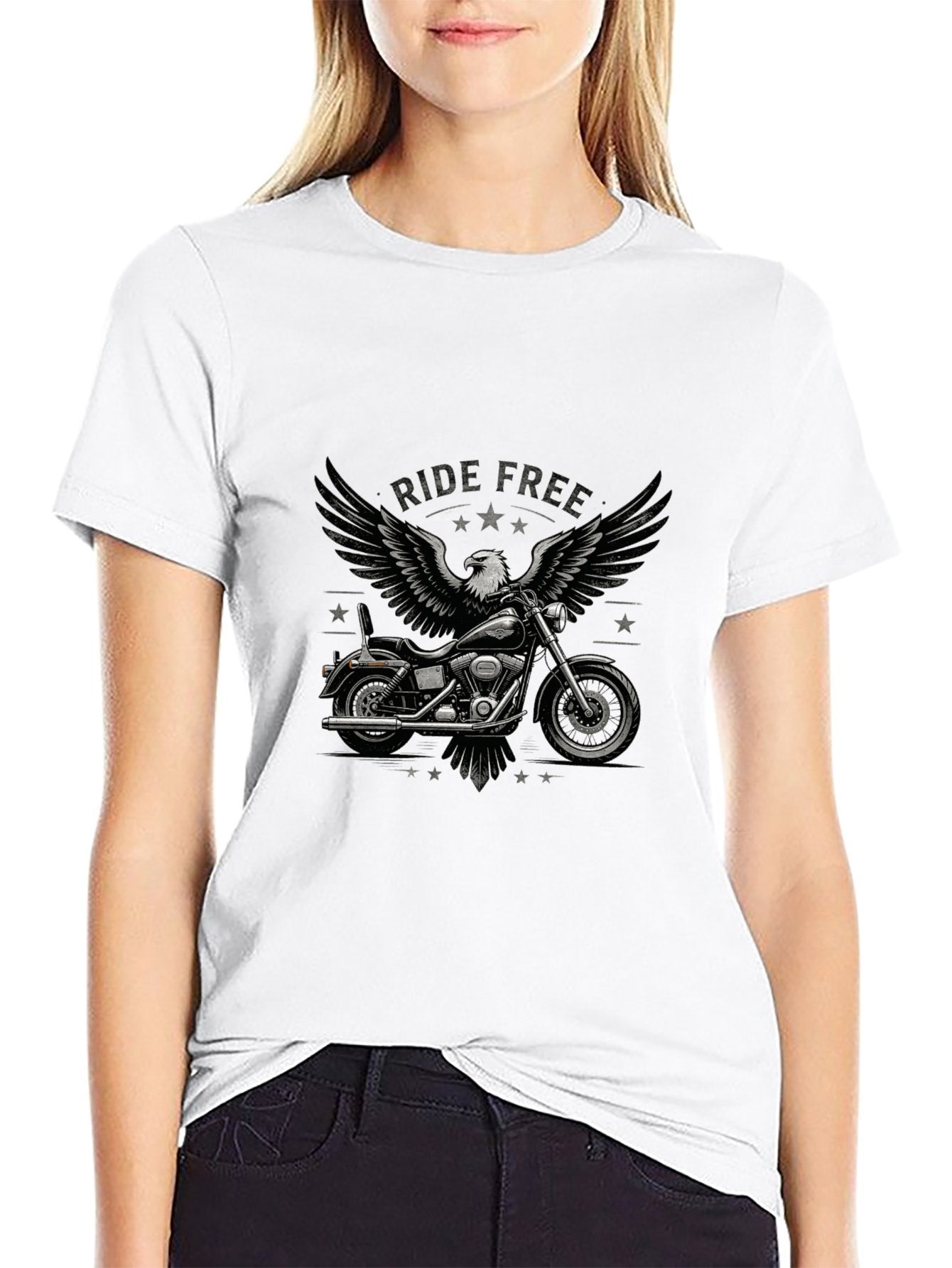 180g Pure Cotton Men's and Women's  "RIDE FREE" Graphic T-Shirt, USA Casual Cotton Tee