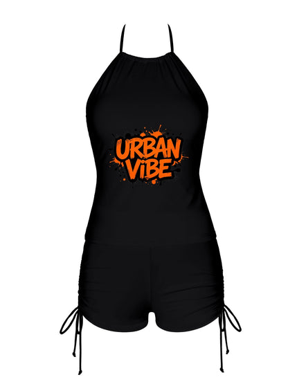 "Urban Vibe" Graphic Swimsuit Set, Women's Two Piece Bathing Suit for Beach & Vacation