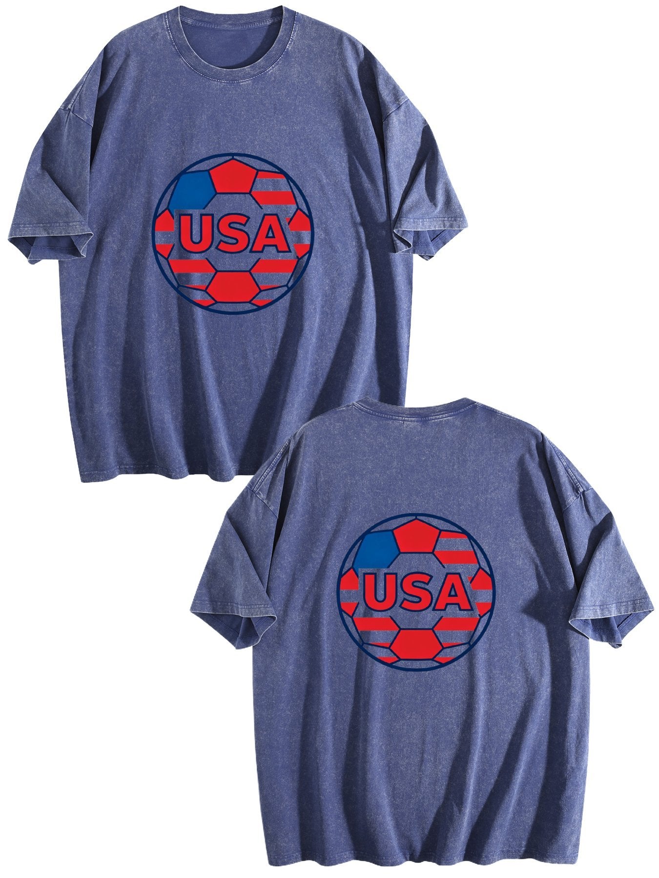230g Pure Cotton Double-sided Print Adult's World Cup USA Graphic Washed T-Shirt, Casual Cotton Tee for Daily Wear