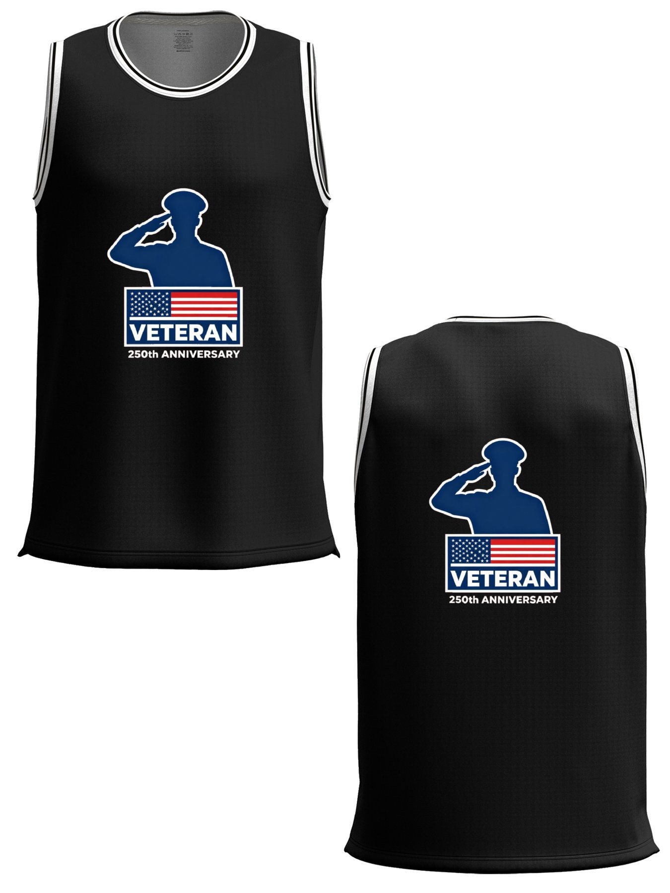Custom Adult Basketball Jersey Personalized Print Basketball Top, USA 250th. Veteran Graphic
