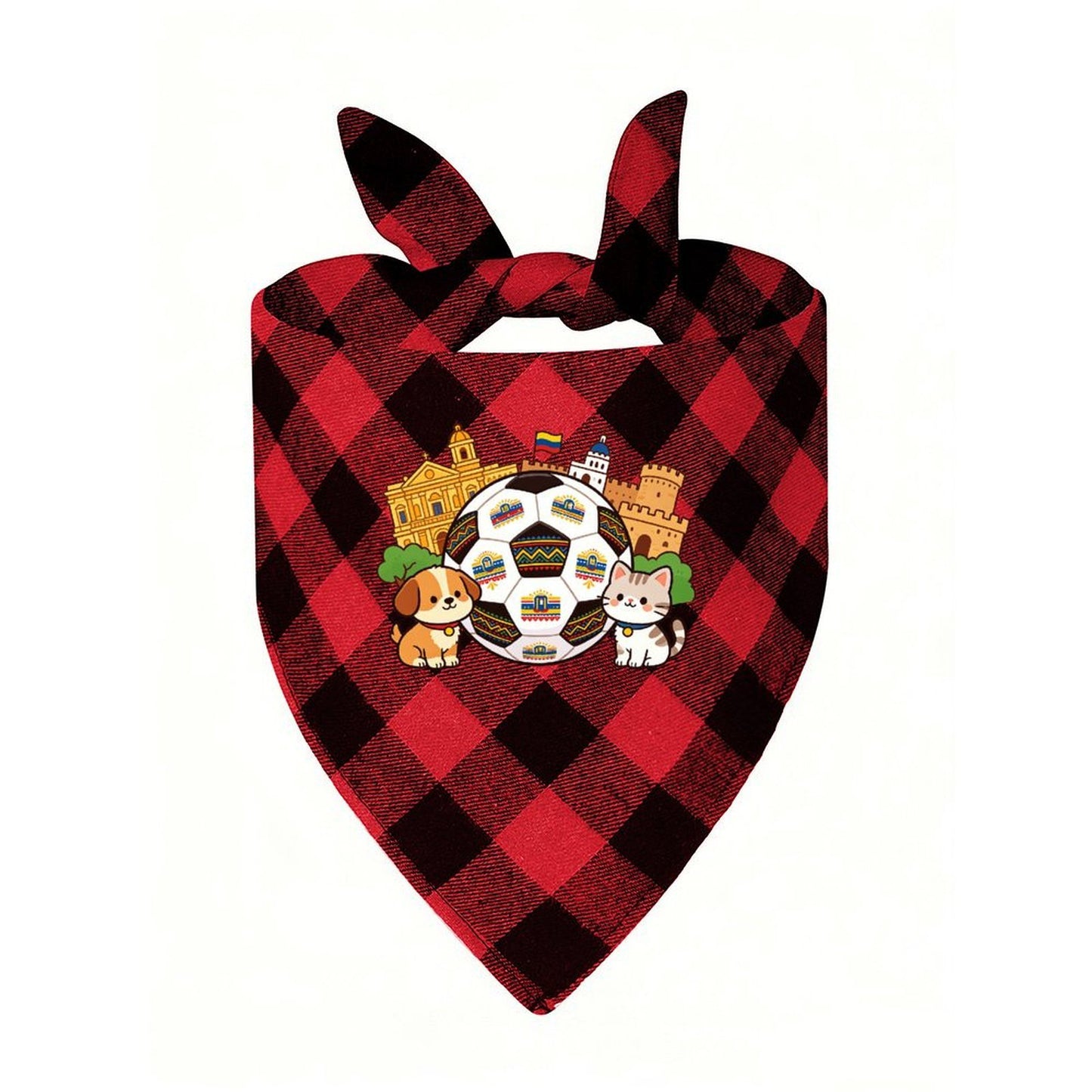 Football 2026 World Cup Cute Dog Cat Grid Pet Triangle Scarf Polyester