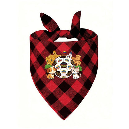 Football 2026 World Cup Cute Dog Cat Grid Pet Triangle Scarf Polyester