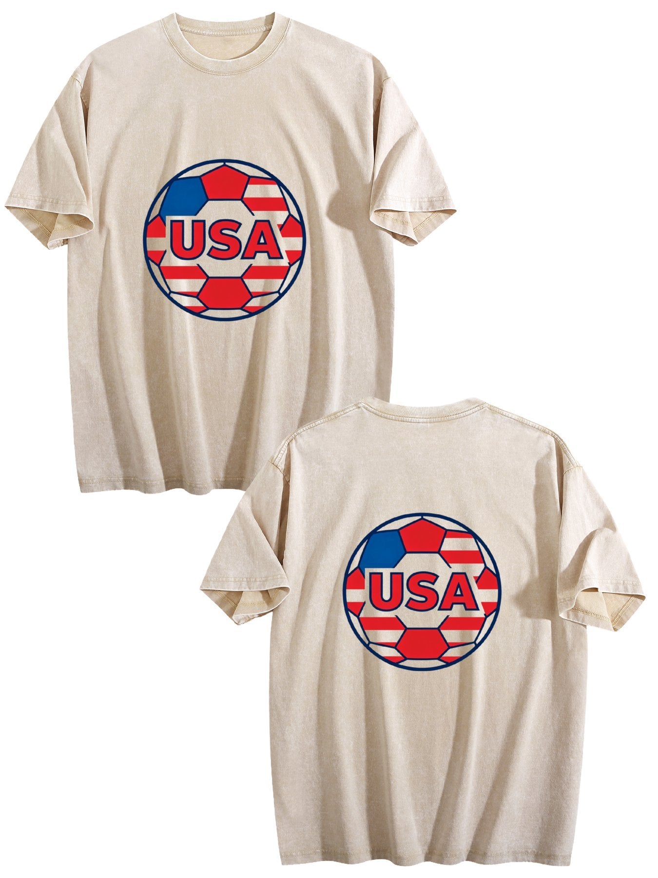 230g Pure Cotton Double-sided Print Adult's World Cup USA Graphic Washed T-Shirt, Casual Cotton Tee for Daily Wear