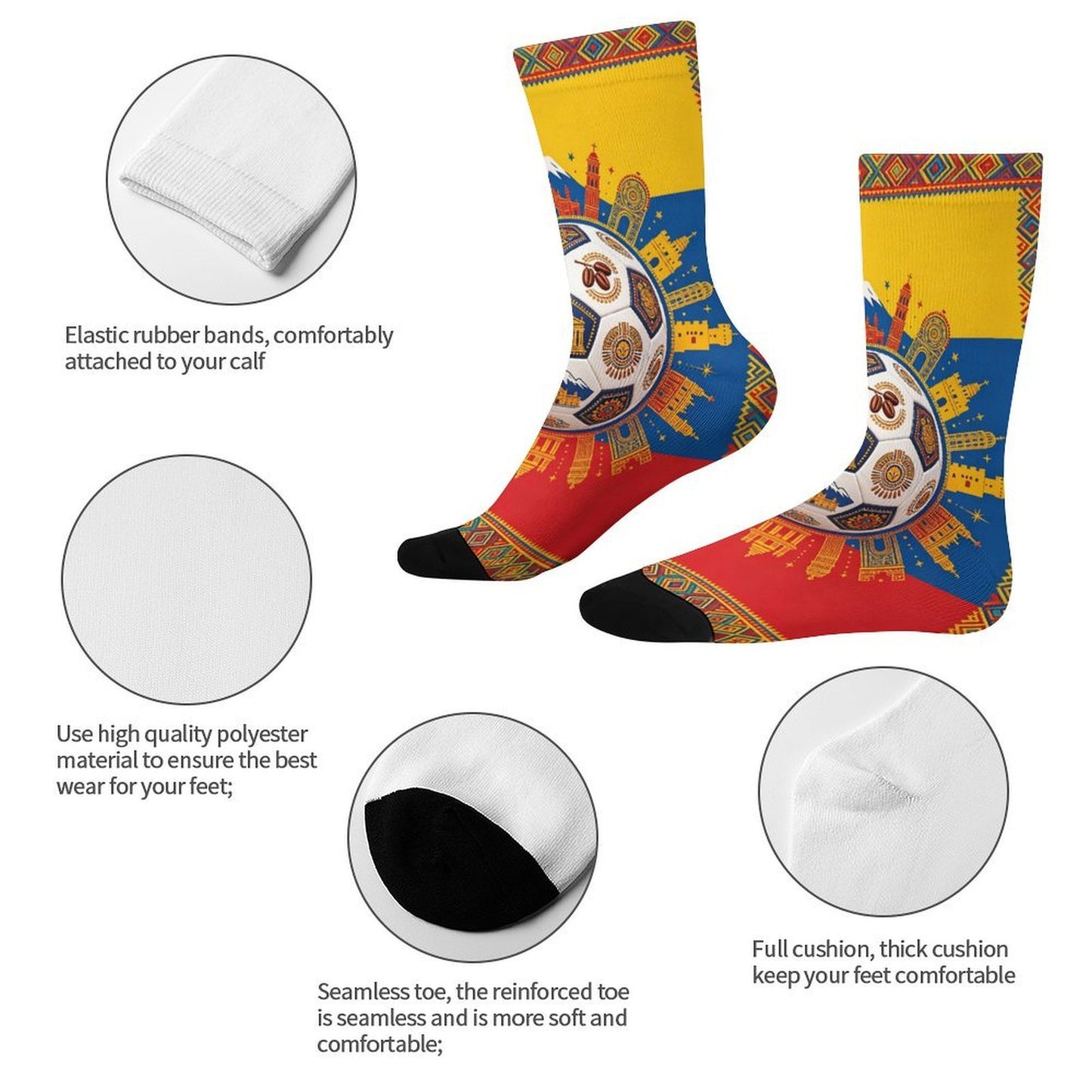 Boys & Girls Full Graphic Printed Socks ,World Cup 2026 Colombia Graphic, Stretchy Casual Socks for Children