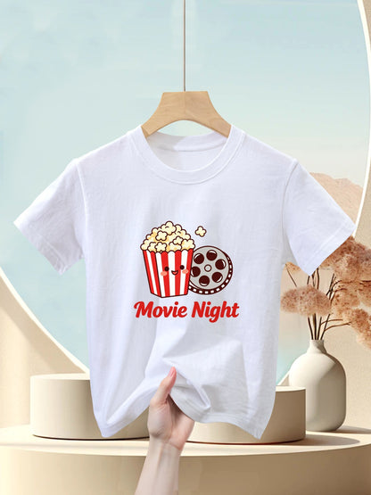 Kids Cute Graphic Cotton T-Shirt, Boys Girls Casual Short Sleeve Tee