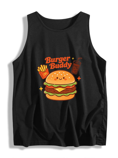 Women's "Burger Buddy" Sleeveless T-shirt, Casual Cotton Daily Wear Tank Top