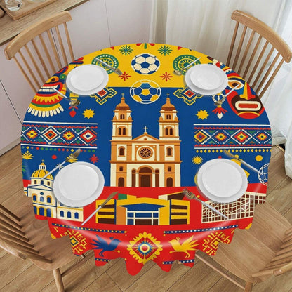 60"×60" Scalloped Edge Table Cover, World Cup 2026 "Colombia" Graphic Washable Decor Cover for Party & Daily Dining