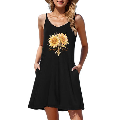 Floral Printed Customize Women's Graphic Strap Dress, Casual Sleeveless Summer Dress