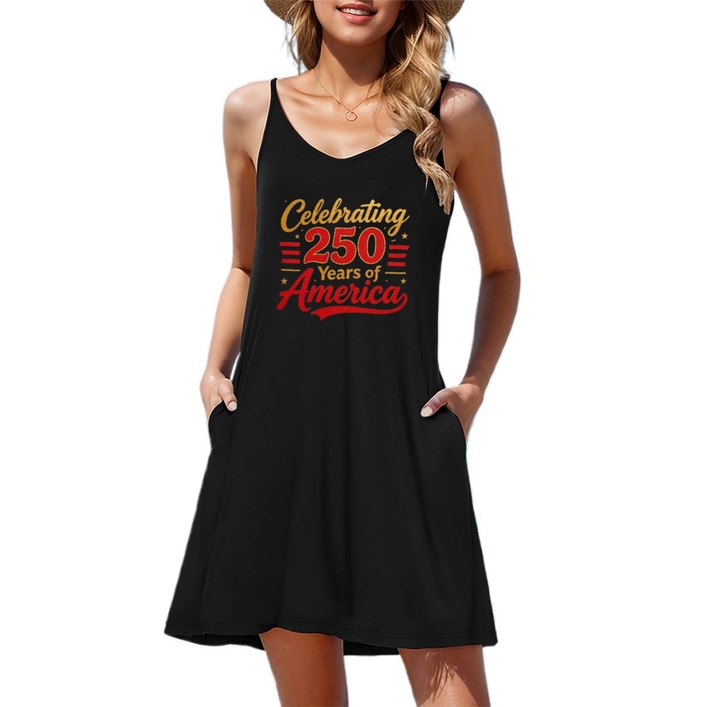 Women's Graphic Strap Dress, Celebrating USA 250th. Casual Sleeveless Summer Dress