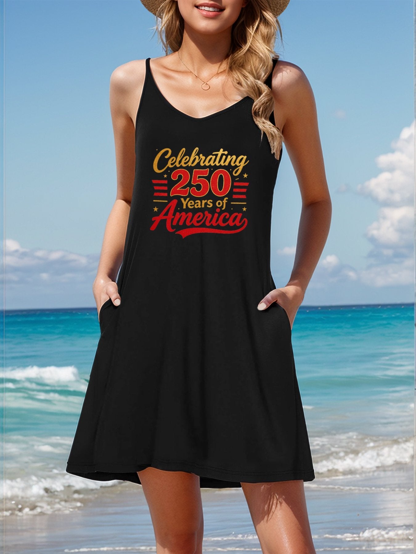 Women's Graphic Strap Dress, Celebrating USA 250th. Casual Sleeveless Summer Dress