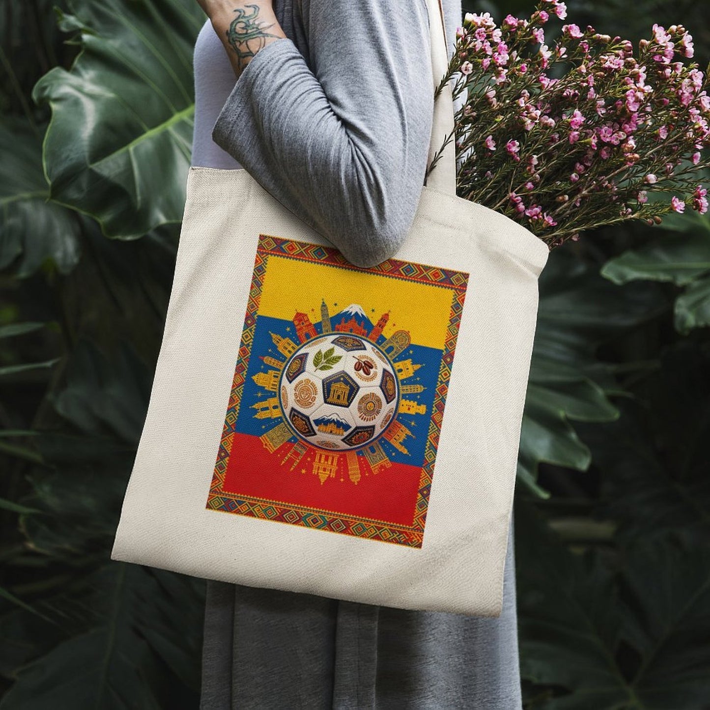 34x40cm World Cup Colombia Canvas Tote Bag, Practical Daily Use Carry Bag,Fashion Eco-Friendly Tote for Outdoor