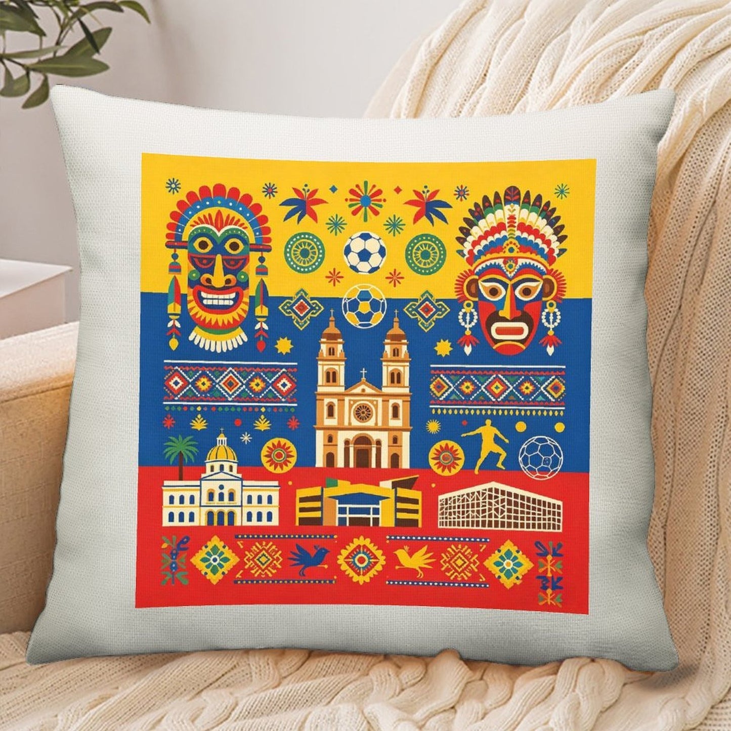 100% Polyester Pillowcase , World Cup Colombia Graphic Pillowcase with Unique Design, Perfect for Bedroom, Dorm and a Nice Gift