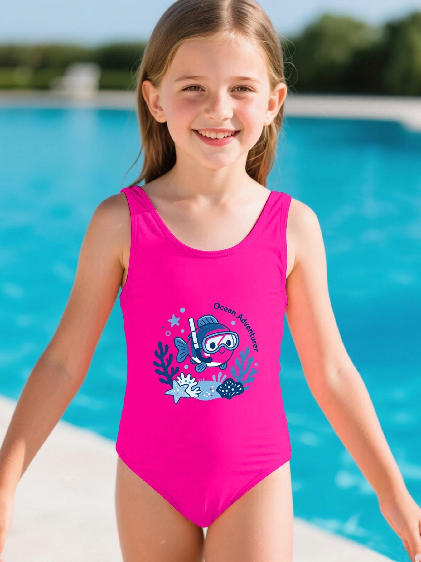 Cute Graphic One Piece Swimsuit for Girls, Perfect Summer Vacation Bathing Suit