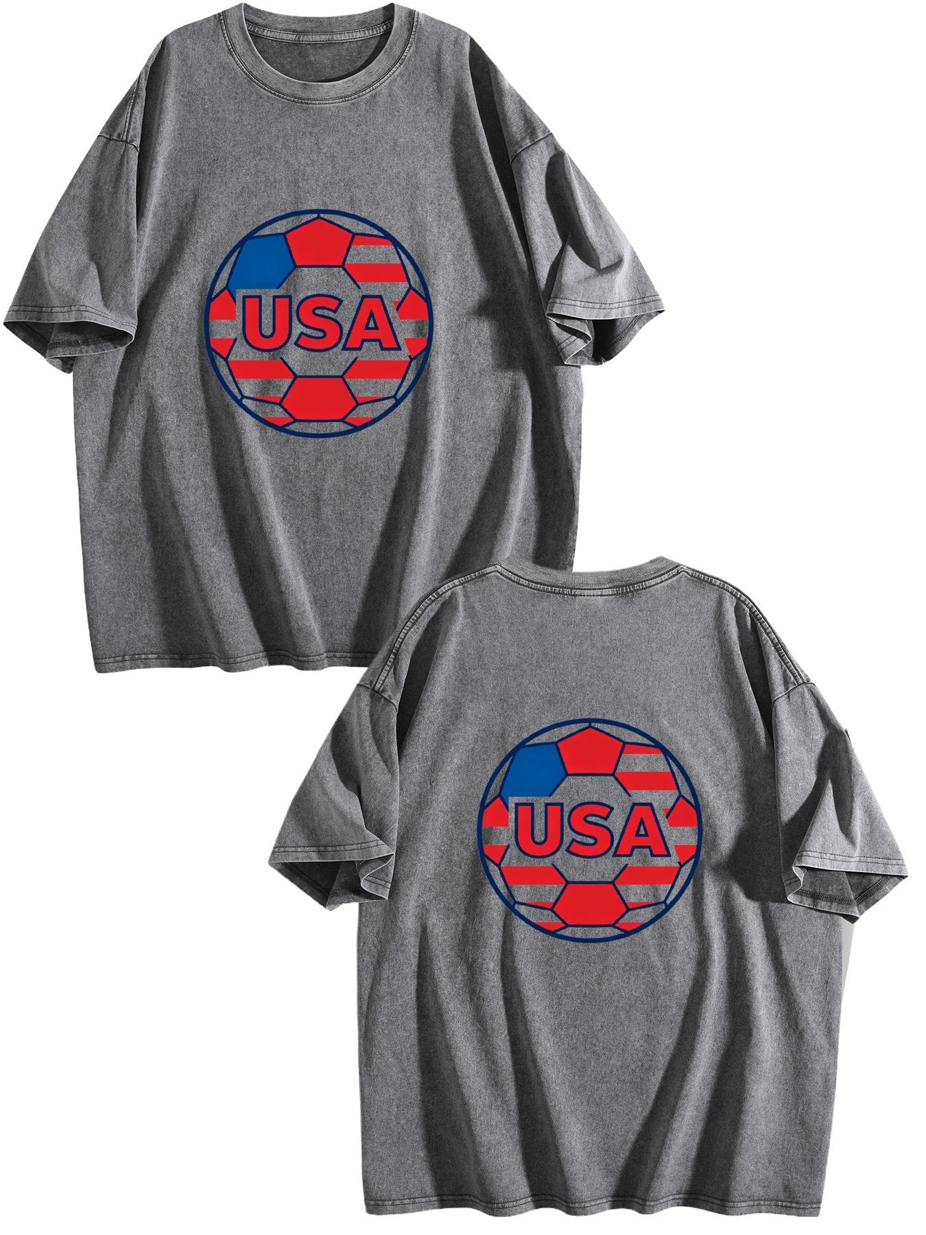 230g Pure Cotton Double-sided Print Adult's World Cup USA Graphic Washed T-Shirt, Casual Cotton Tee for Daily Wear