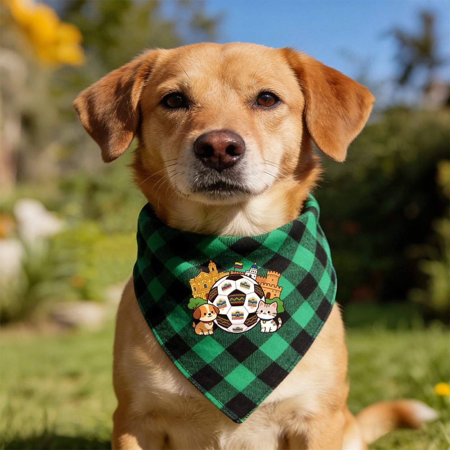 Football 2026 World Cup Cute Dog Cat Grid Pet Triangle Scarf Polyester