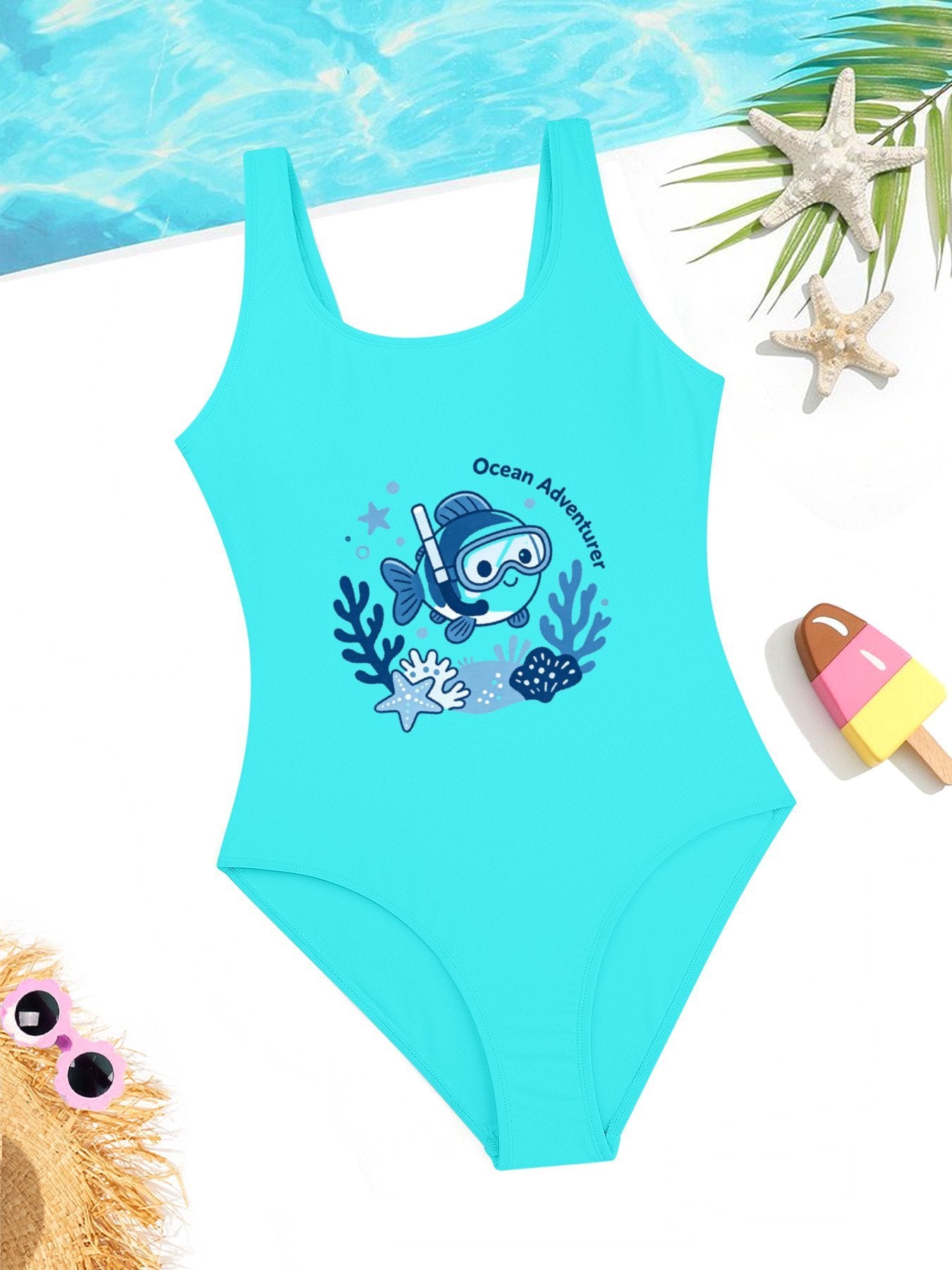 Cute Graphic One Piece Swimsuit for Girls, Perfect Summer Vacation Bathing Suit