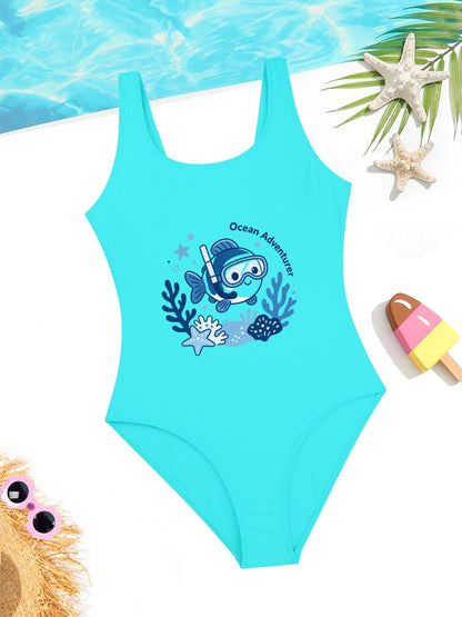 Cute Graphic One Piece Swimsuit for Girls, Perfect Summer Vacation Bathing Suit