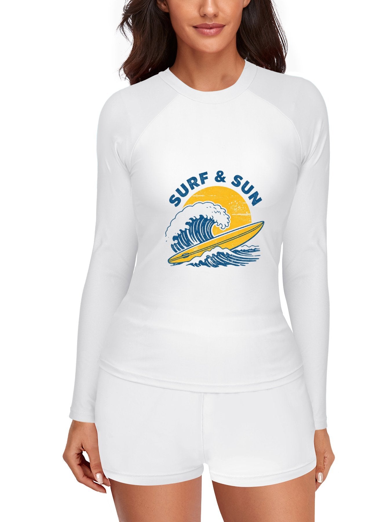 Printed Surf Wear Set, "Surf & Sun". Graphic Customize Comfort Stretchy Bathing Suit for Ladies Outdoor Water Sports