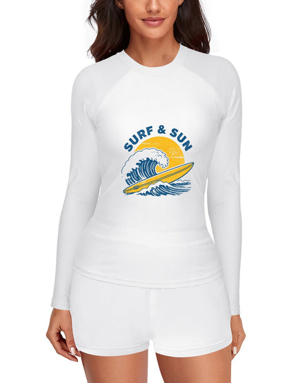 Printed Surf Wear Set, "Surf & Sun". Graphic Customize Comfort Stretchy Bathing Suit for Ladies Outdoor Water Sports