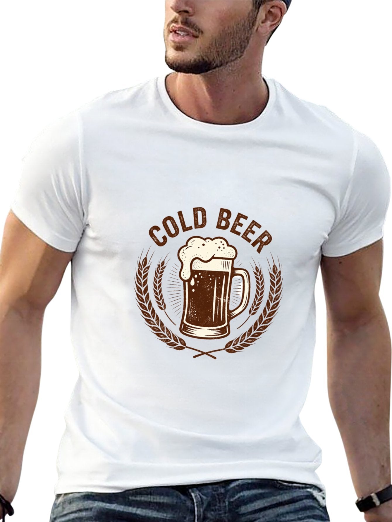 180g Pure Cotton Men's and Women's Summer "COLD BEER" Graphic T-Shirt, USA Casual Cotton Tee