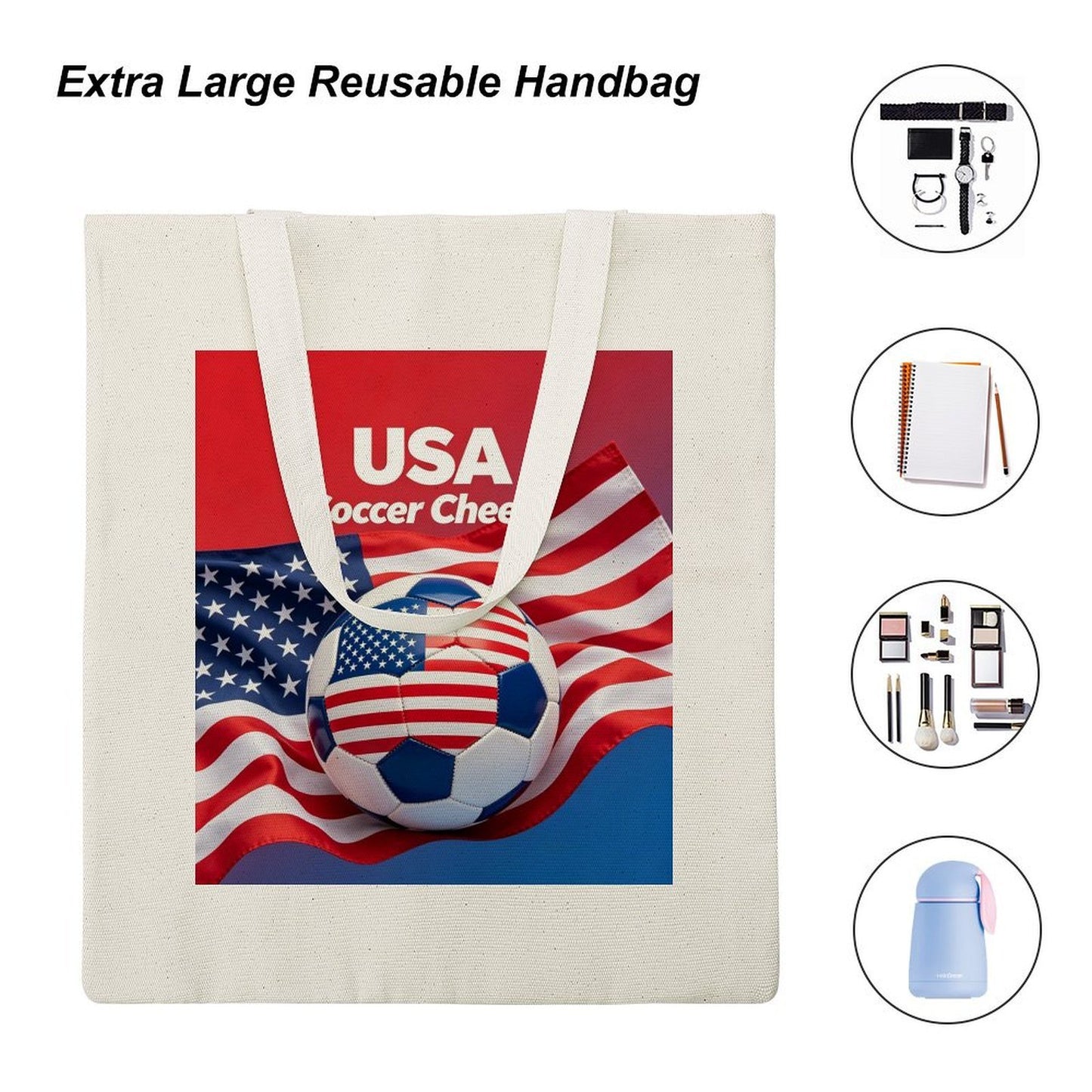 34x40cm World Cup USA Canvas Tote Bag, Practical Daily Use Carry Bag,Fashion Eco-Friendly Tote for Outdoor