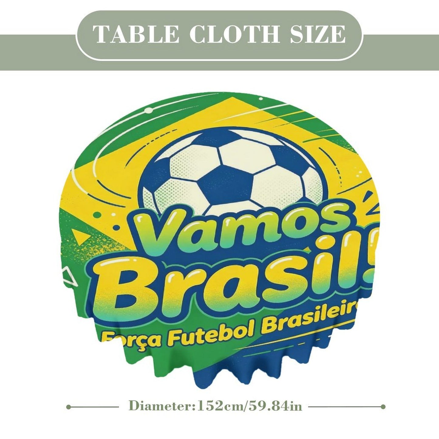 60"×60" Scalloped Edge Table Cover, World Cup 2026 "Vamos Brasil" Graphic Washable Decor Cover for Party & Daily Dining