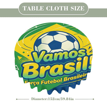 60"×60" Scalloped Edge Table Cover, World Cup 2026 "Vamos Brasil" Graphic Washable Decor Cover for Party & Daily Dining