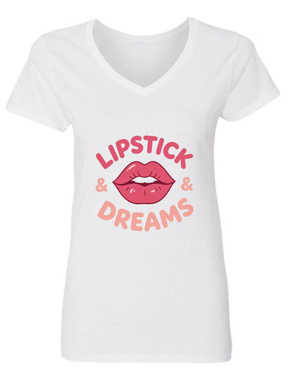 120g Pure Cotton V-neck Women's "LIPSTICK" Graphic T-Shirt,  Casual Cotton Tee for Daily Wear