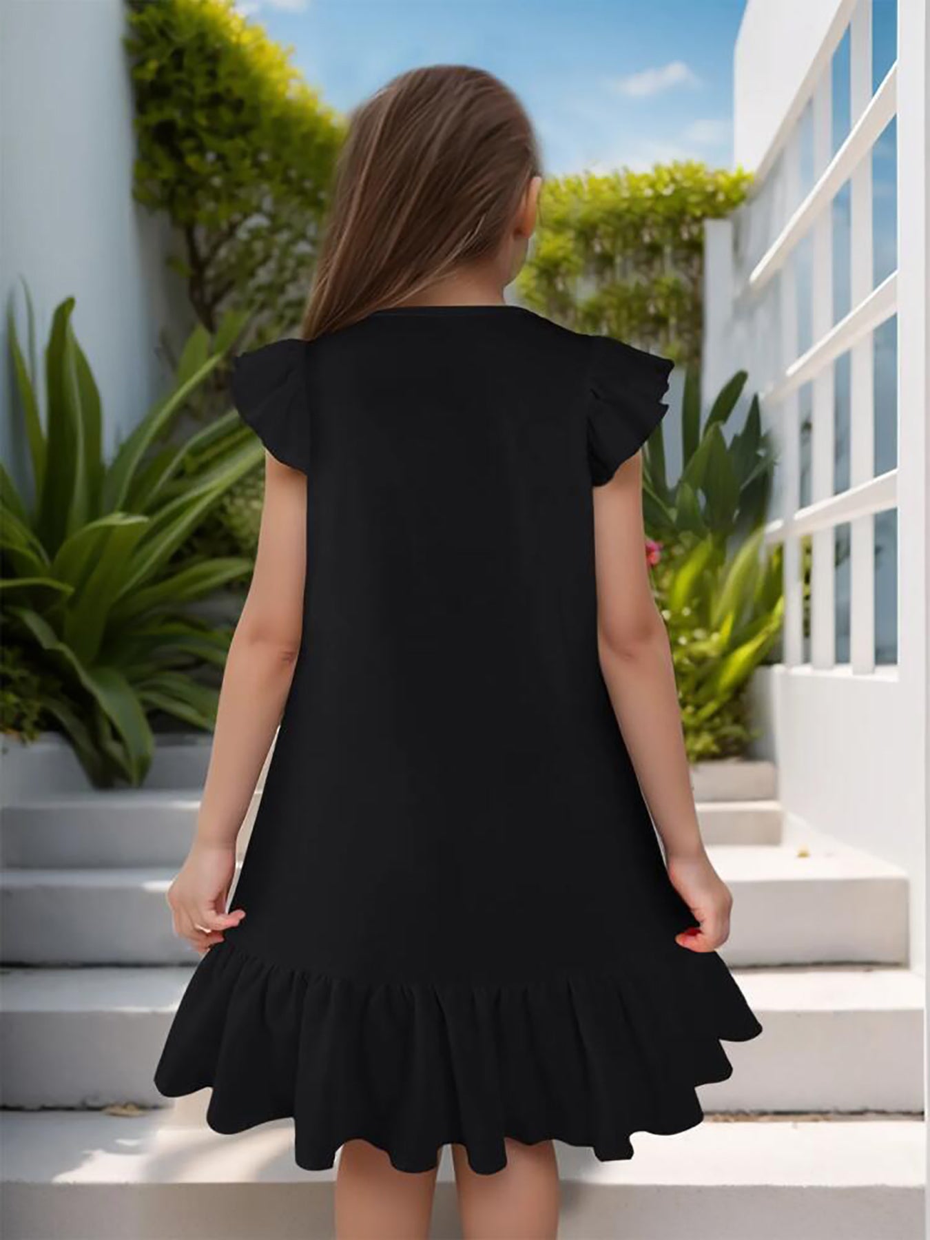 USA 250th. State Pride Graphic Flutter Sleeve Dress, Soft Cotton Outfit for Girls Daily & Party