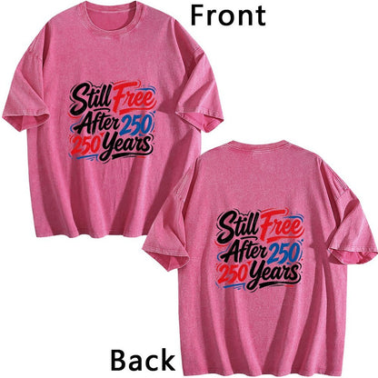 230g Pure Cotton Double-sided Print Adult's America 250th. Graphic Washed T-Shirt, Casual Cotton Tee for Daily Wear