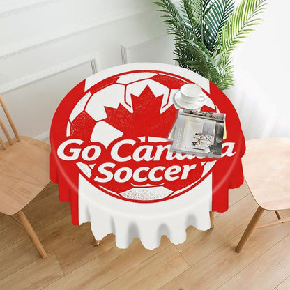 60"×60" Scalloped Edge Table Cover, World Cup 2026 "Go Canada Soccer" Graphic Washable Decor Cover for Party & Daily Dining