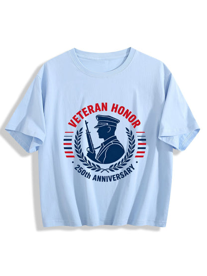 180g Pure Cotton Women's Patriotic "Veteran Honor" Graphic T-Shirt,  Casual Cotton Tee for Daily Wear